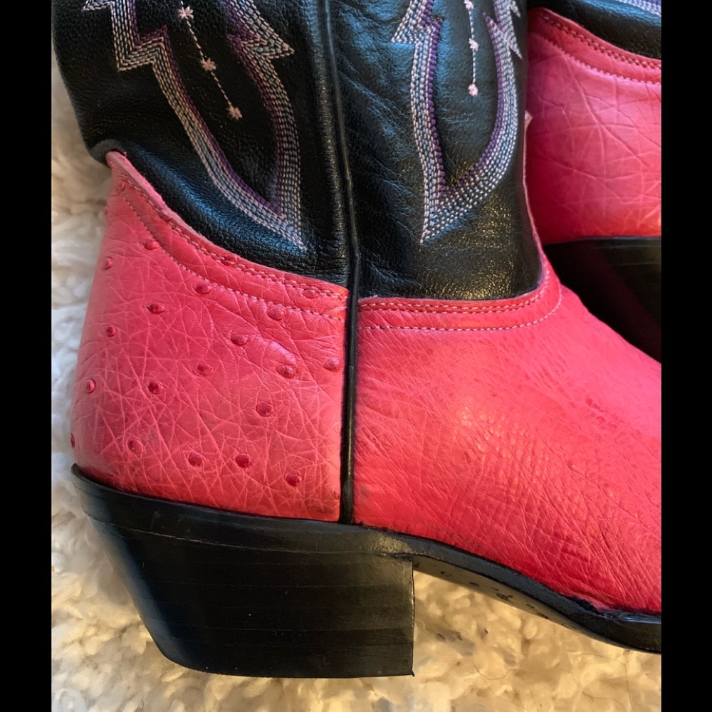 Like New! Dan Post genuine Ostrich pink black 8 M boots